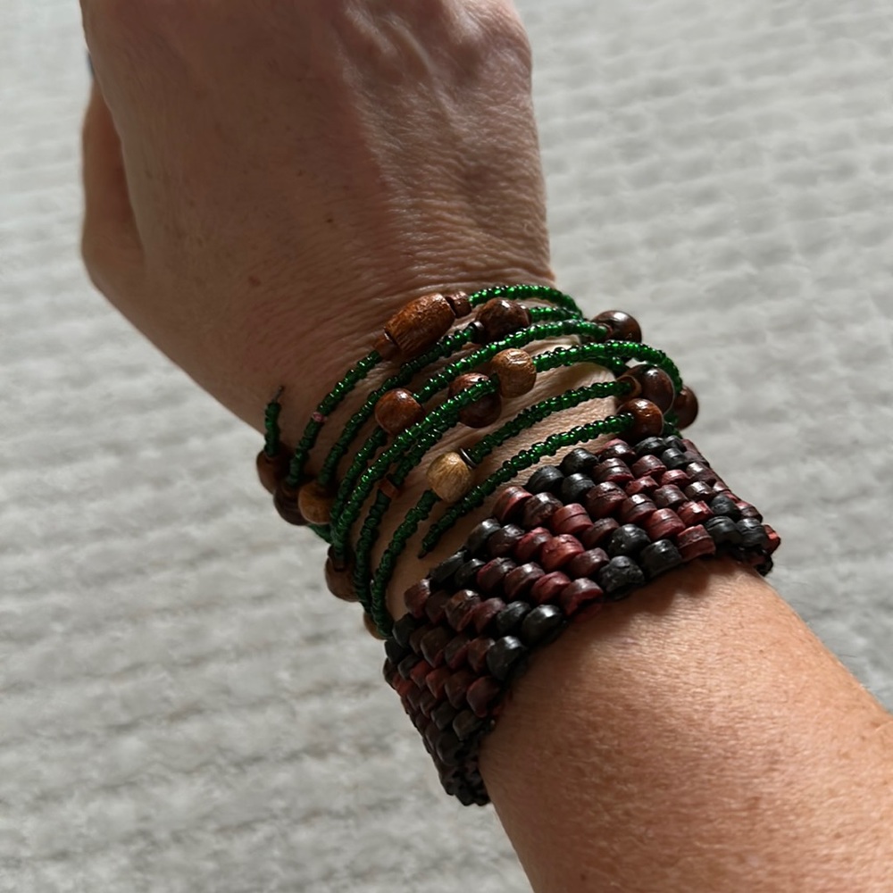 3 wooden detail bracelets